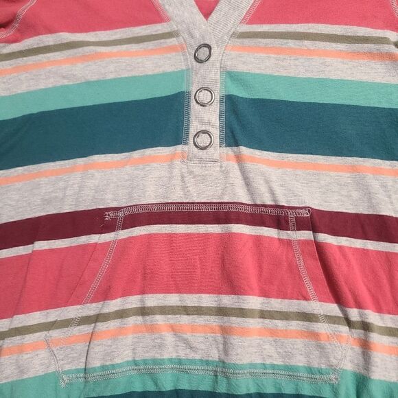 Striped Pink Gray & Blue Hoodie Shirt Women's Medium - Picture 4 of 6